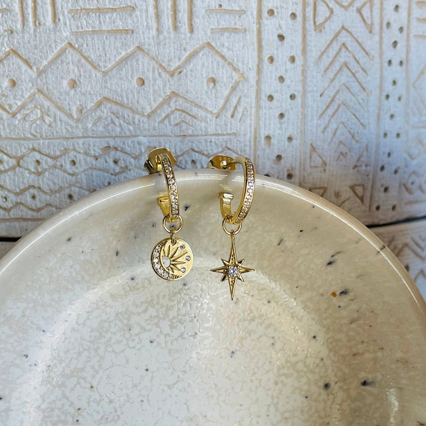 Gold Lucky Star Earrings, Sterling Silver, 14K Gold Plating