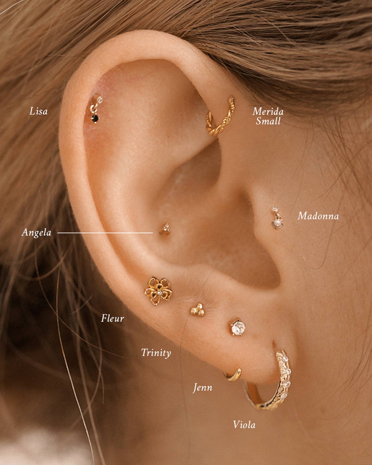 Angela Tiny Trio Stud - 18K Gold Fill