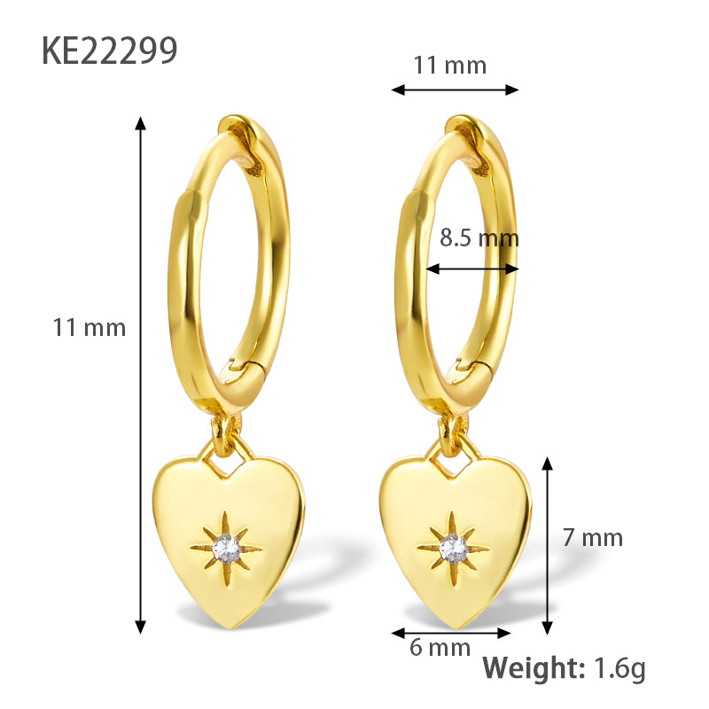 Heart Beach Drop Earrings, Sterling Silver 18K Gold Plated