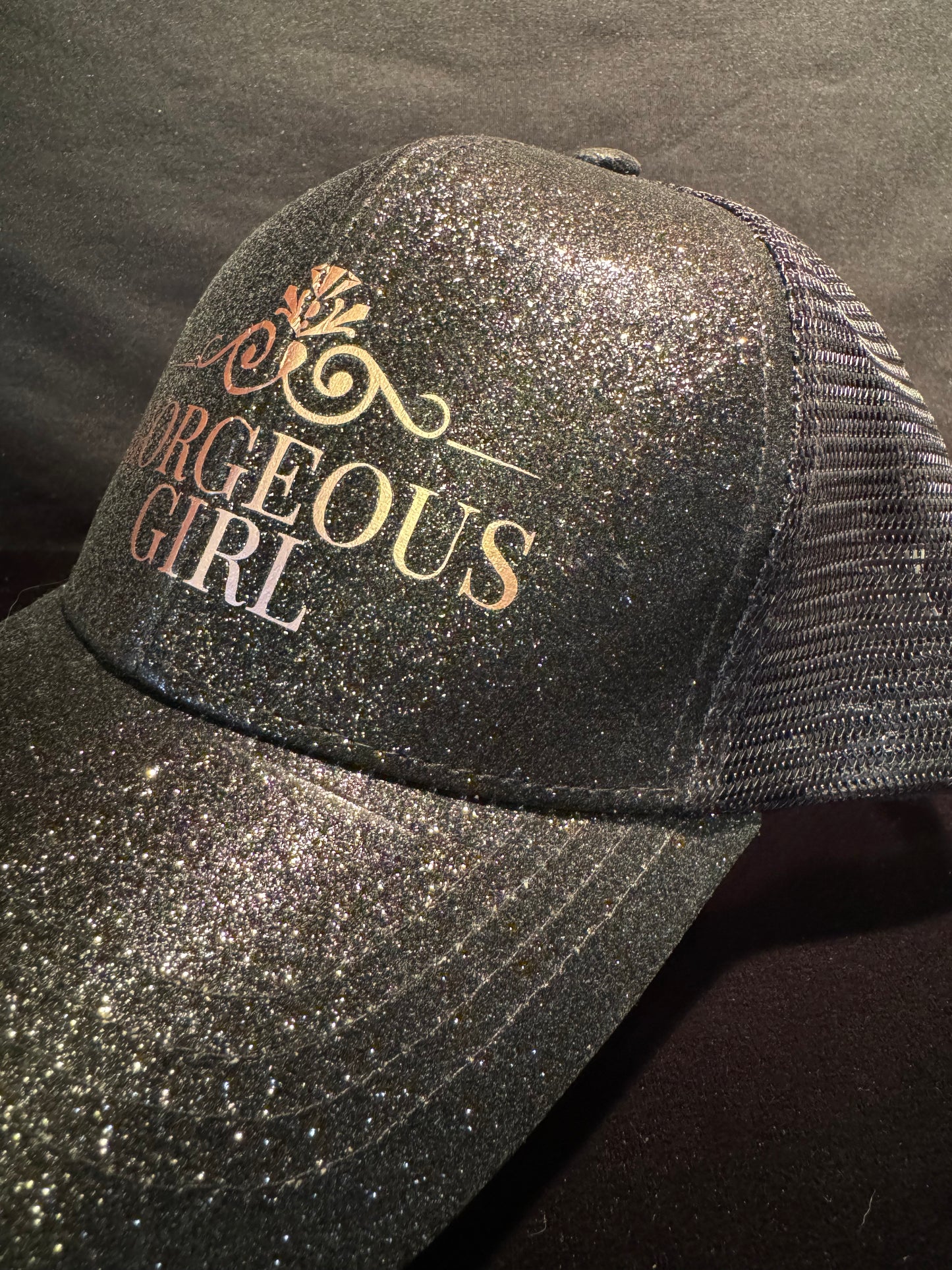 Black Glitter Pony Tail Cap