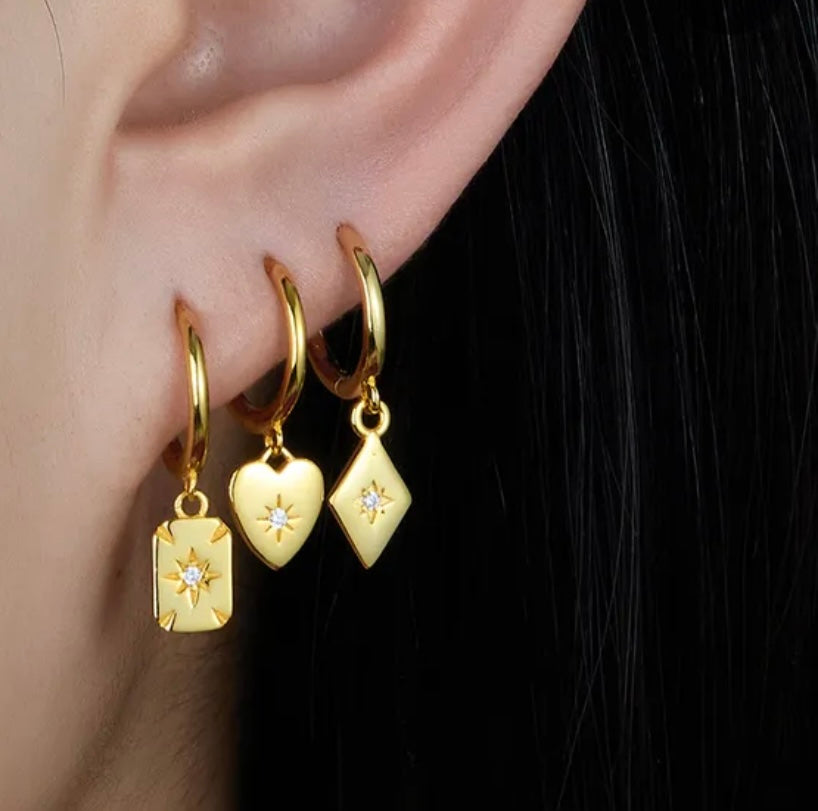Heart Beach Drop Earrings, Sterling Silver 18K Gold Plated
