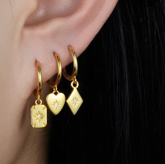 Heart Beach Drop Earrings, Sterling Silver 18K Gold Plated