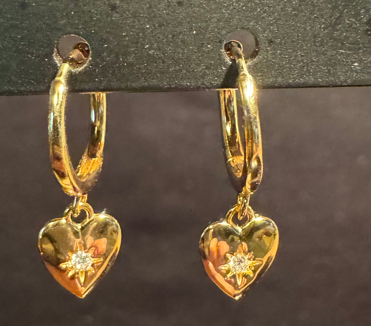 Heart Beach Drop Earrings, Sterling Silver 18K Gold Plated
