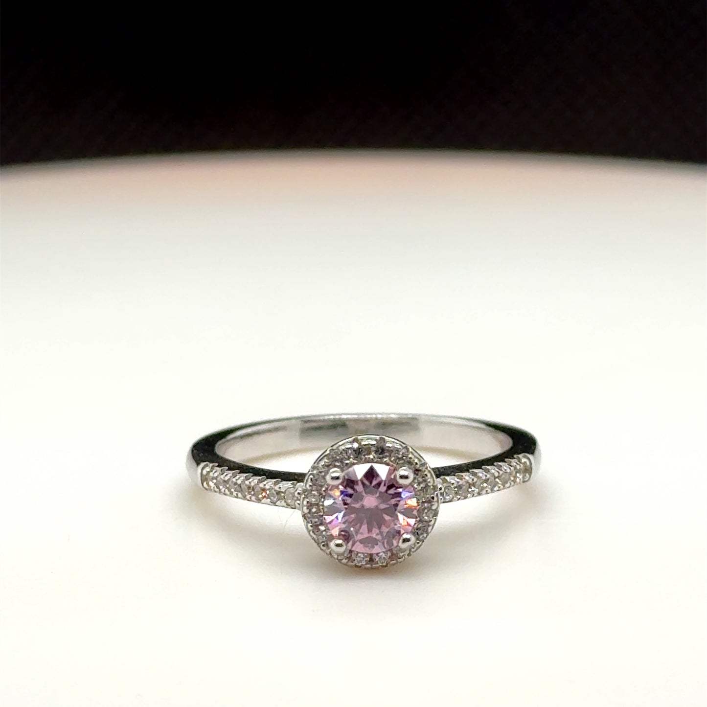 Pink Love Moissanite Diamond Ring, Sterling Silver