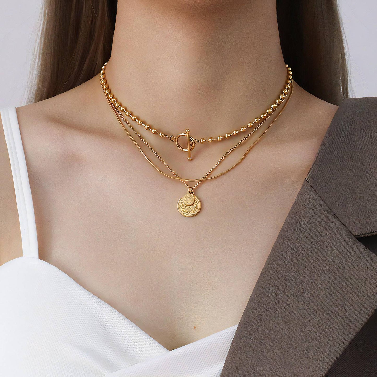 18K Gold Plated Stainless Steel, Coin necklace, Intensity
