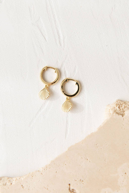 Golden Shell Earrings, Sterling Silver, 14K Gold Plating