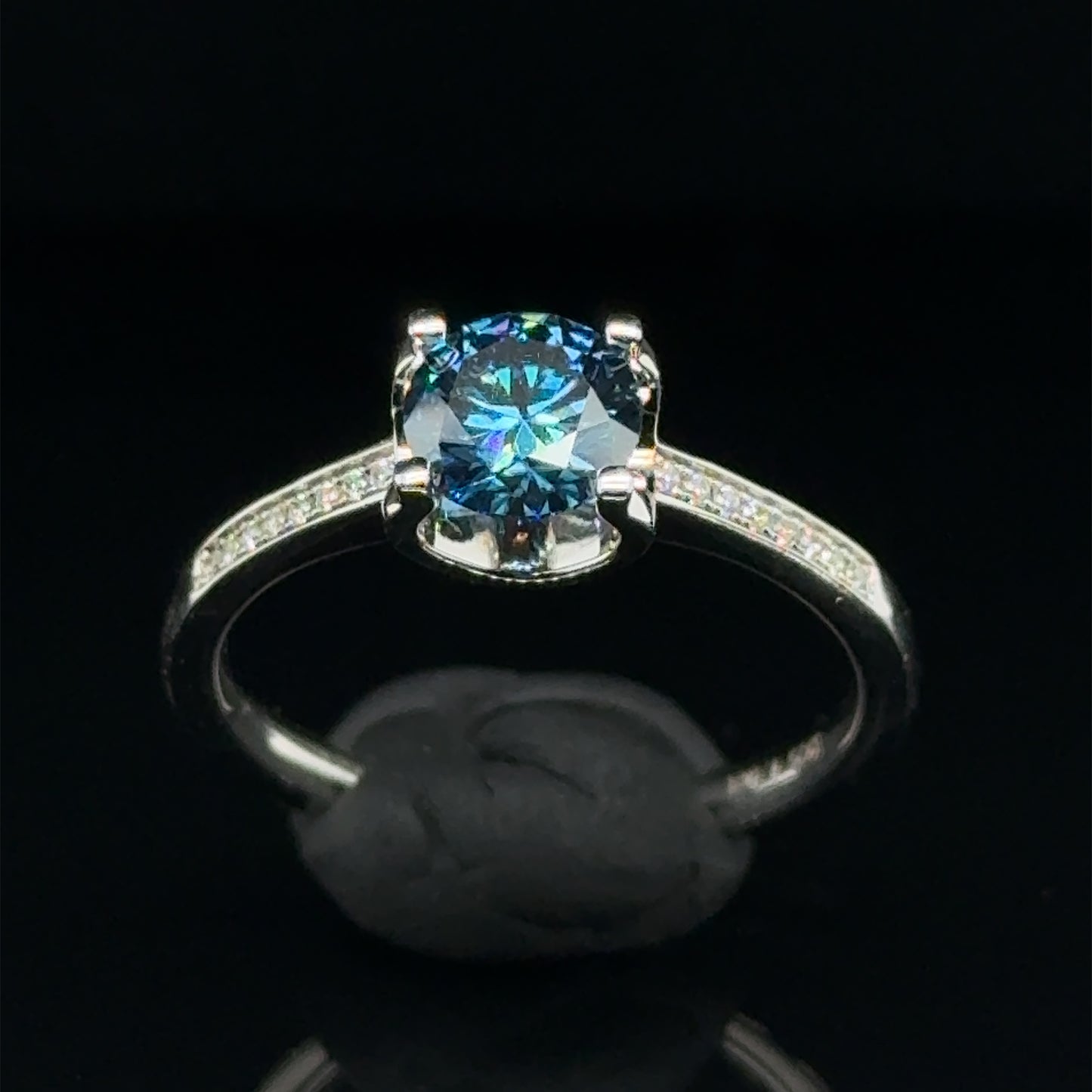 Blue Lake Moissanite Diamond Ring, Sterling Silver