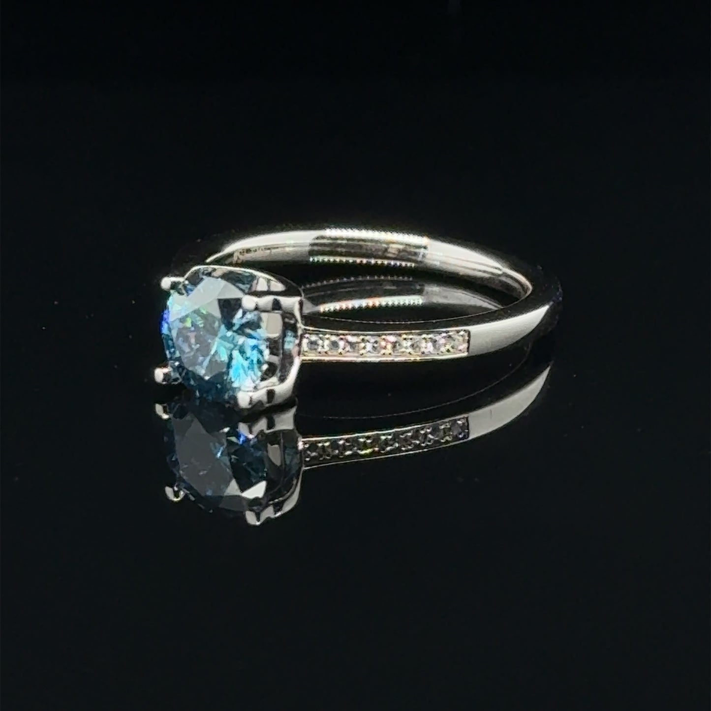 Blue Lake Moissanite Diamond Ring, Sterling Silver