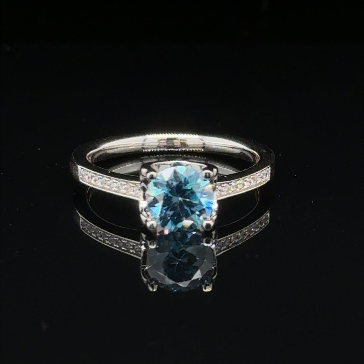 Blue Lake Moissanite Diamond Ring, Sterling Silver