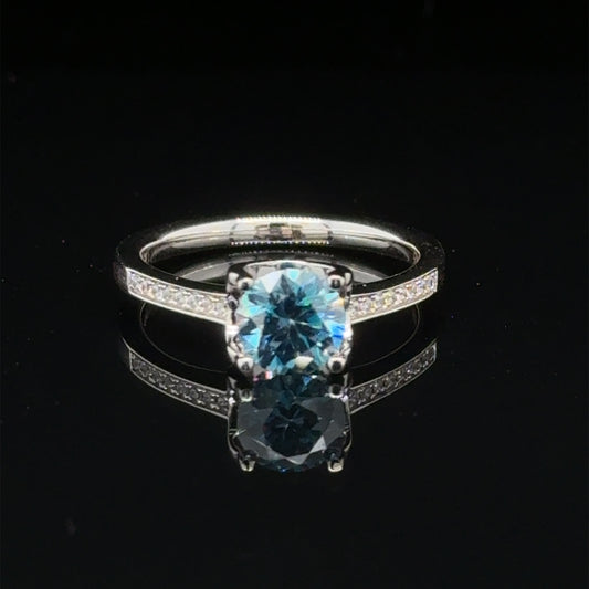 Blue Lake Moissanite Diamond Ring, Sterling Silver