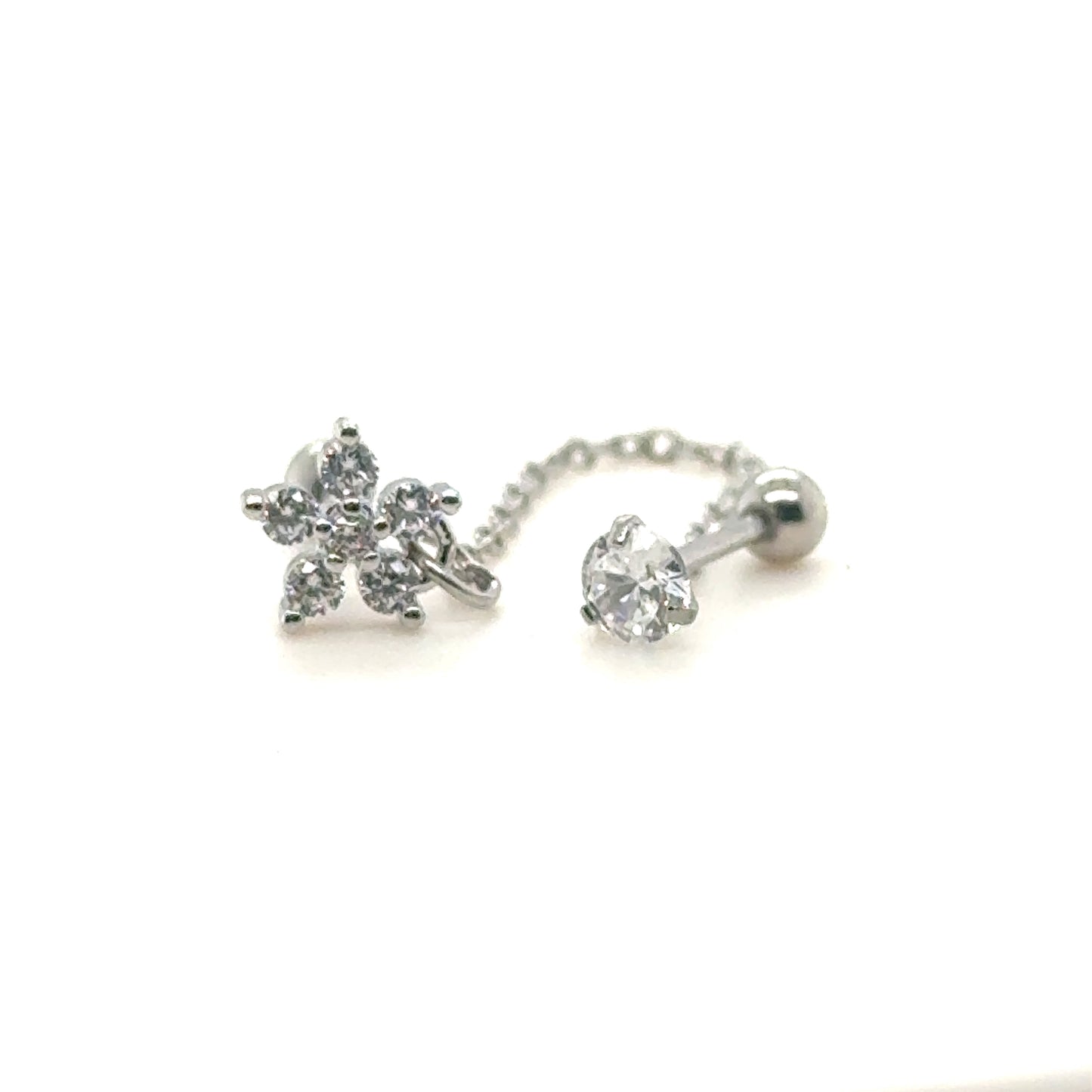 Silver Faith Flower Ear Bone Stud, Stainless Steel