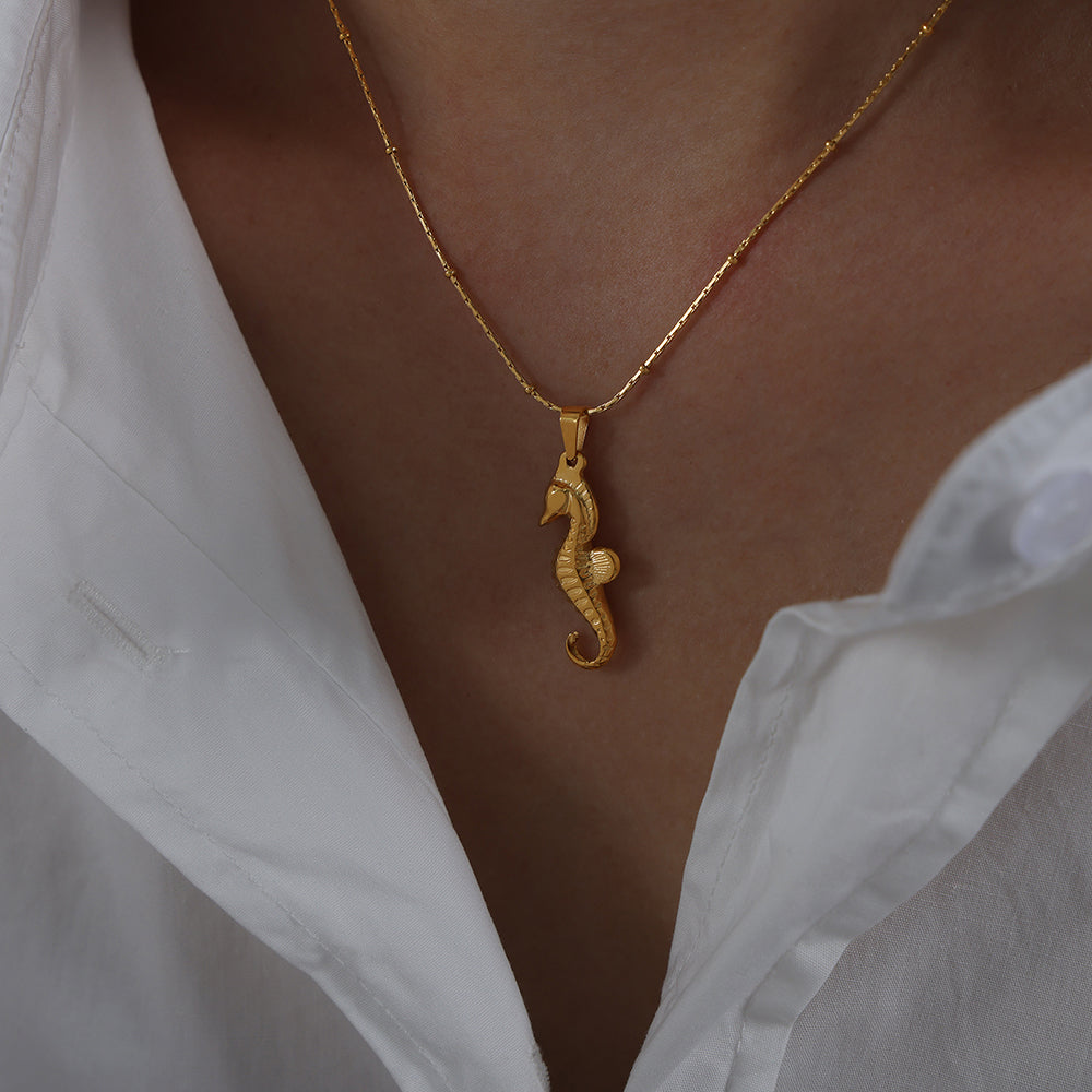 SALE Seahorse Necklace, Titanium Steel 18K Gold Plated