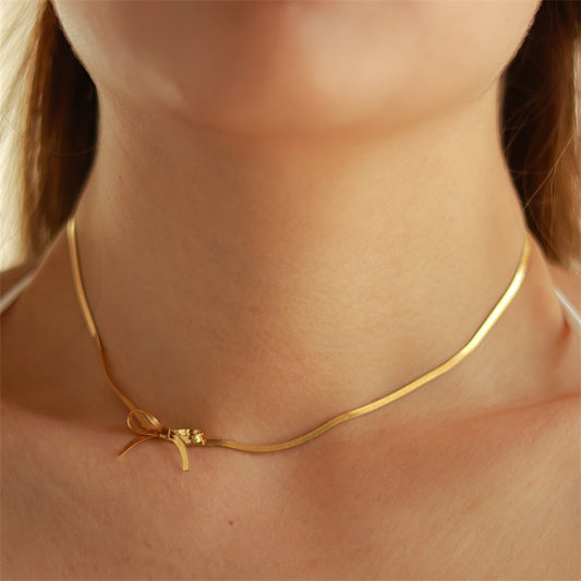 Gold Bow, Stainless Steel, 18K Gold Plated Necklace