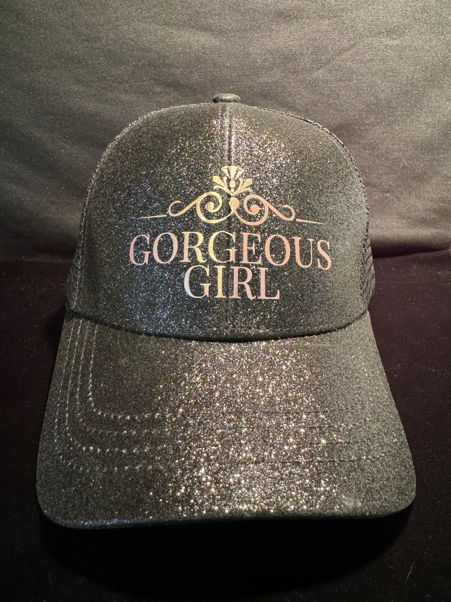 Black Glitter Pony Tail Cap