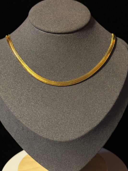 18K Gold Plated Stainless Steel, Herringbone Gold necklace, Intensity