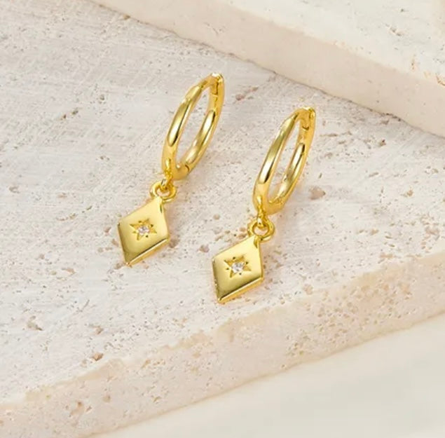 Gold Beach Drop Earrings, Sterling Silver 18K Gold Plated