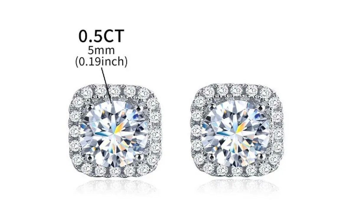 Dianna Moissanite Diamond Stud Earrings, Sterling Silver