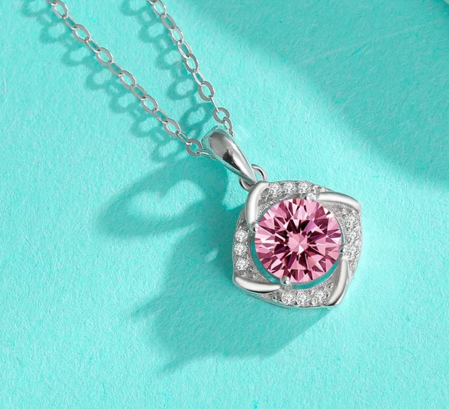 Pink Love Moissanite Diamond Pendant, Sterling Silver