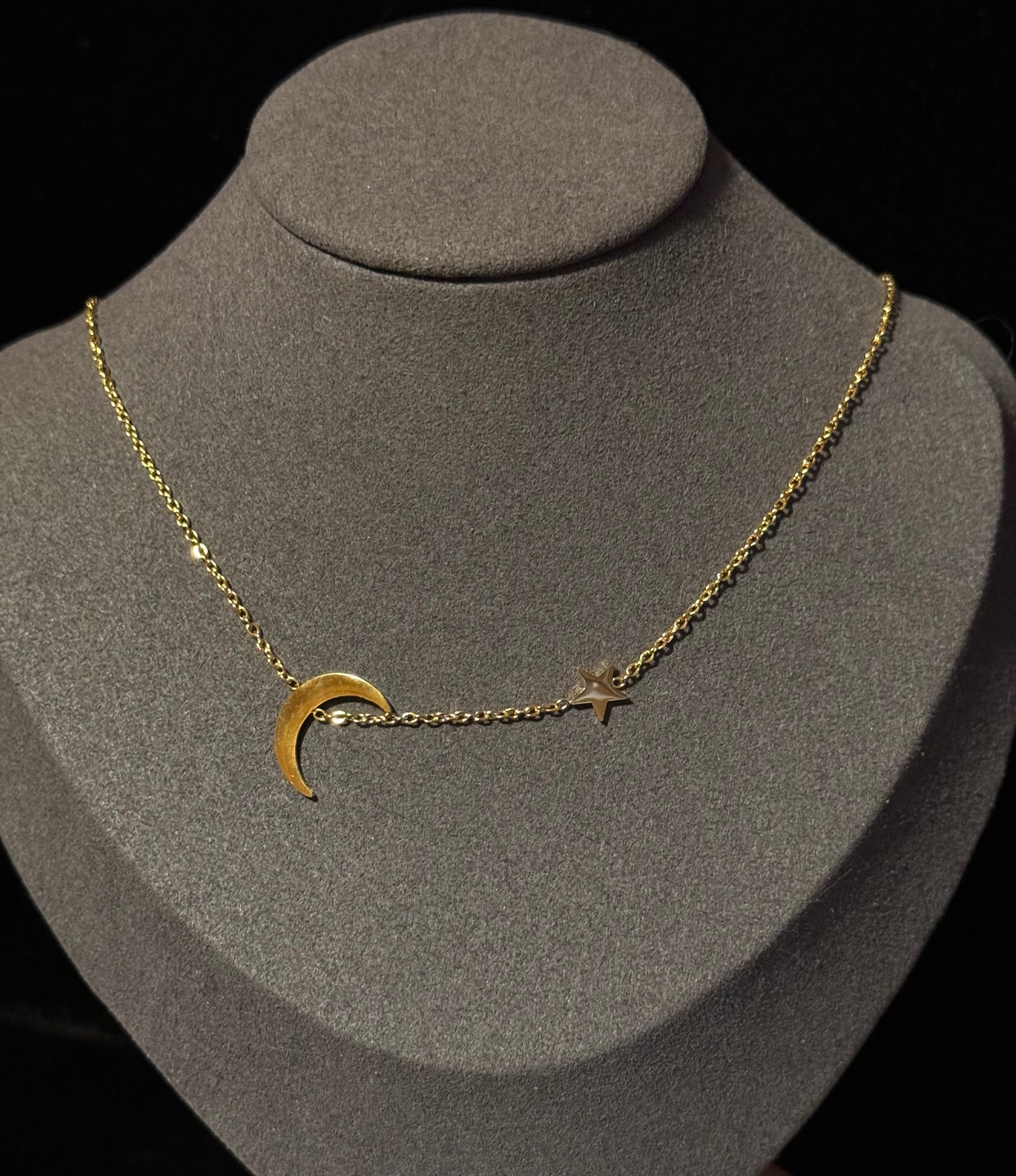 18K Gold Plated Stainless Steel, Crescent and Star necklace, Intensity