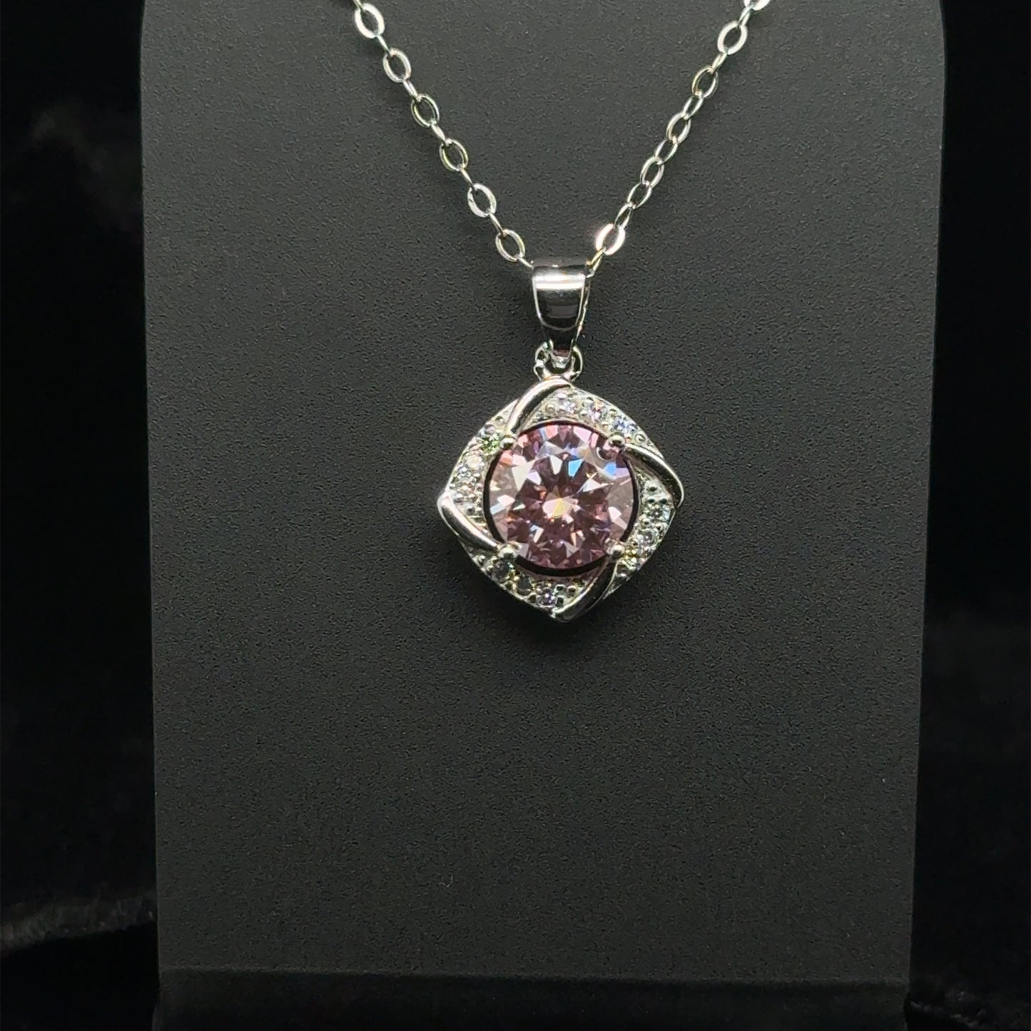 Pink Love Moissanite Diamond Pendant, Sterling Silver