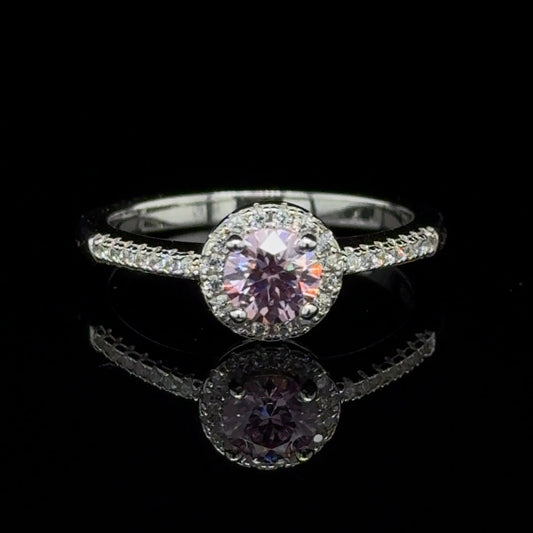 Pink Love Moissanite Diamond Ring, Sterling Silver