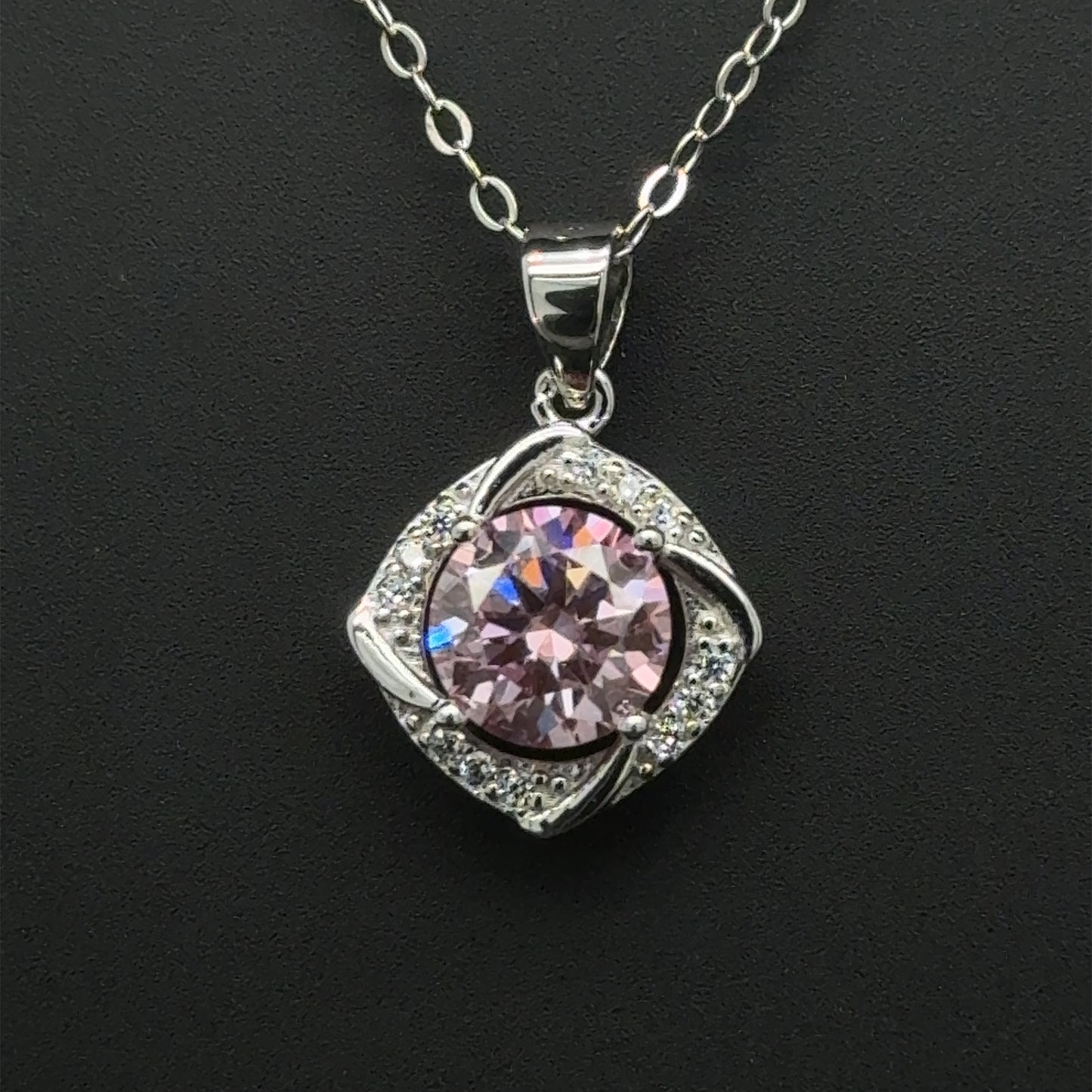 Pink Love Moissanite Diamond Pendant, Sterling Silver