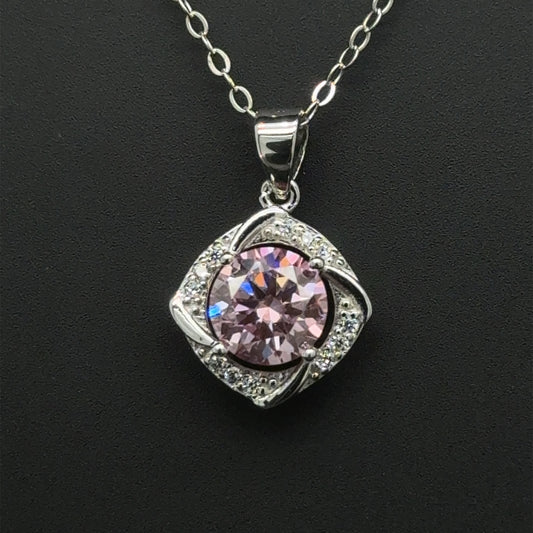 Pink Love Moissanite Diamond Pendant, Sterling Silver