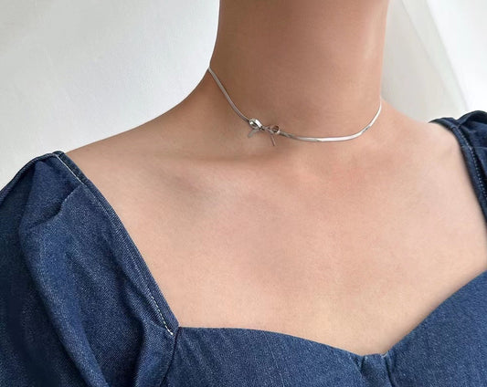 Silver Bow, Stainless Steel Necklace