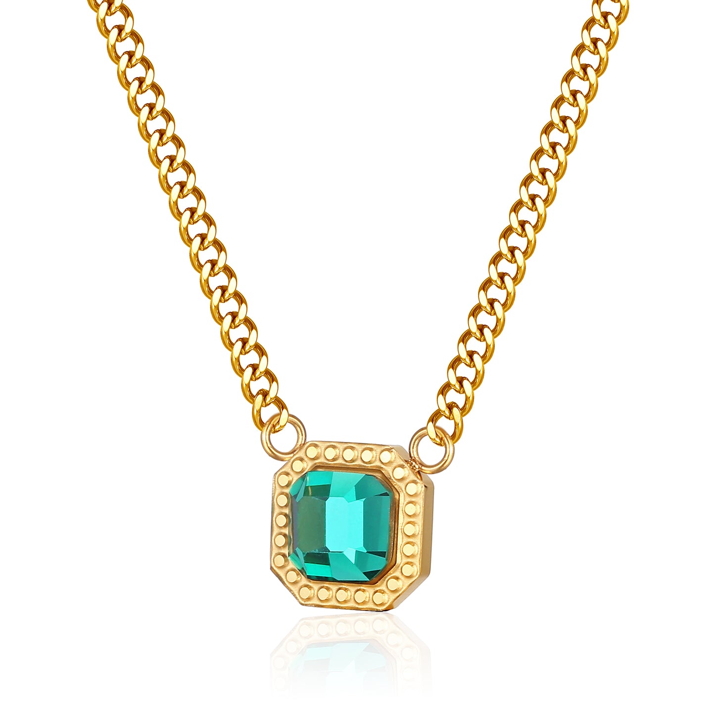 SALE The Emerald Pendant Necklace, Stainless Steel 18K Gold Plating