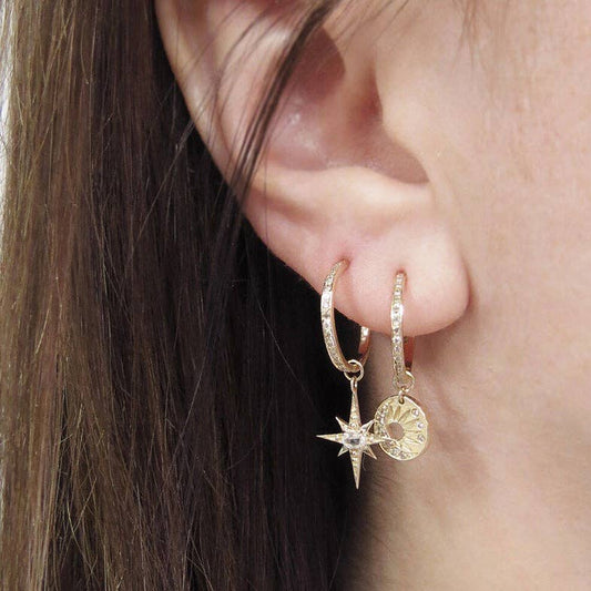 Gold Lucky Star Earrings, Sterling Silver, 14K Gold Plating