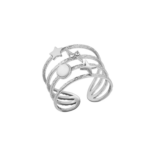 Silver Stars & Moon Ring, Stainless Steel