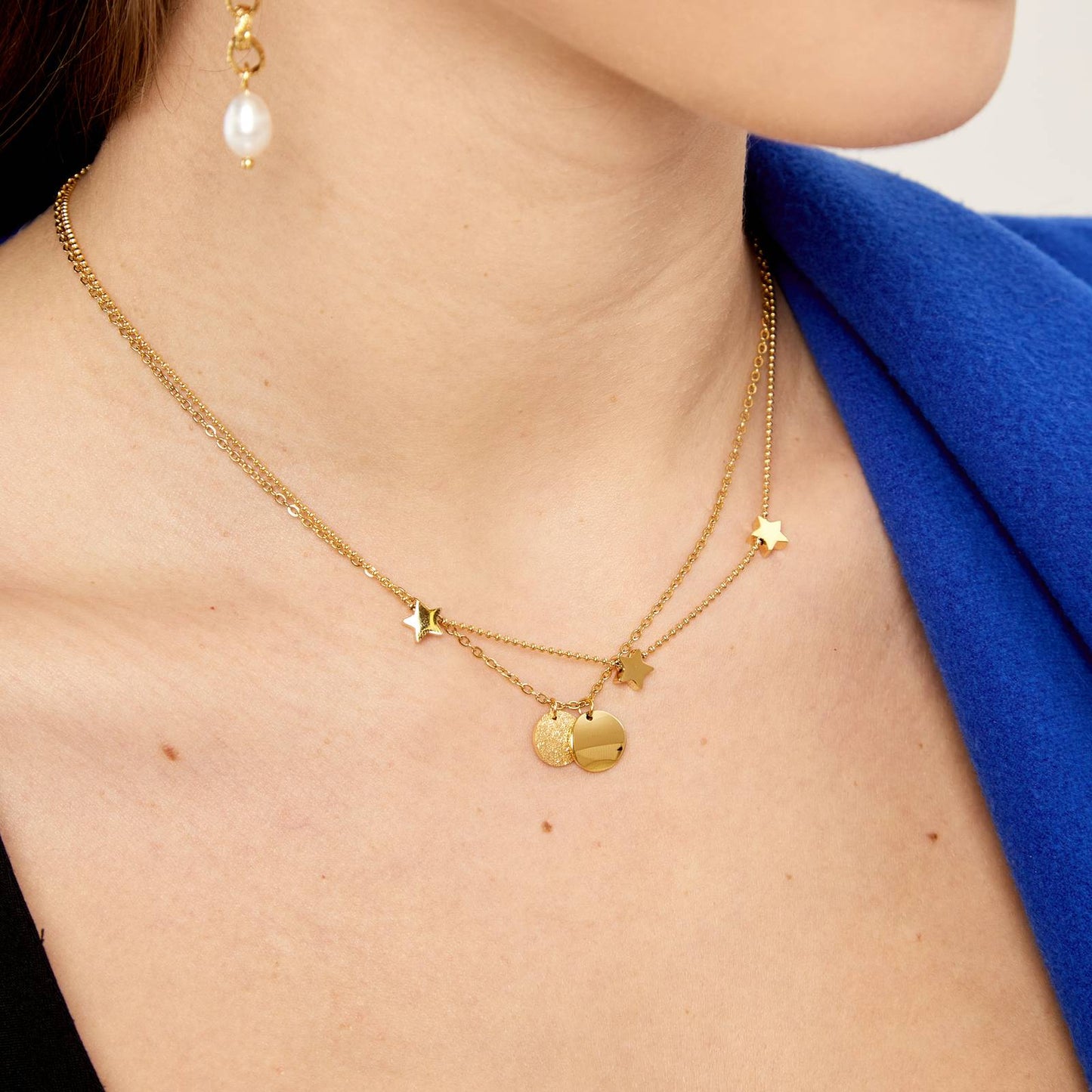 18K gold plated Stainless steel, Stars necklace, Intensity