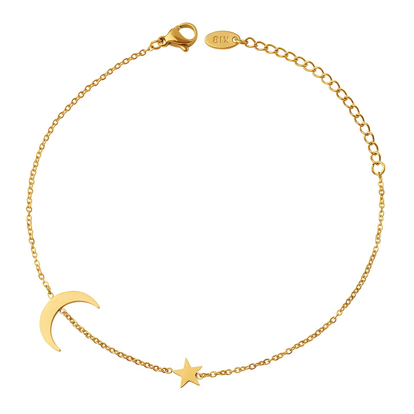 18K gold plated Stainless steel  Crescent and Star anklet, Intensity