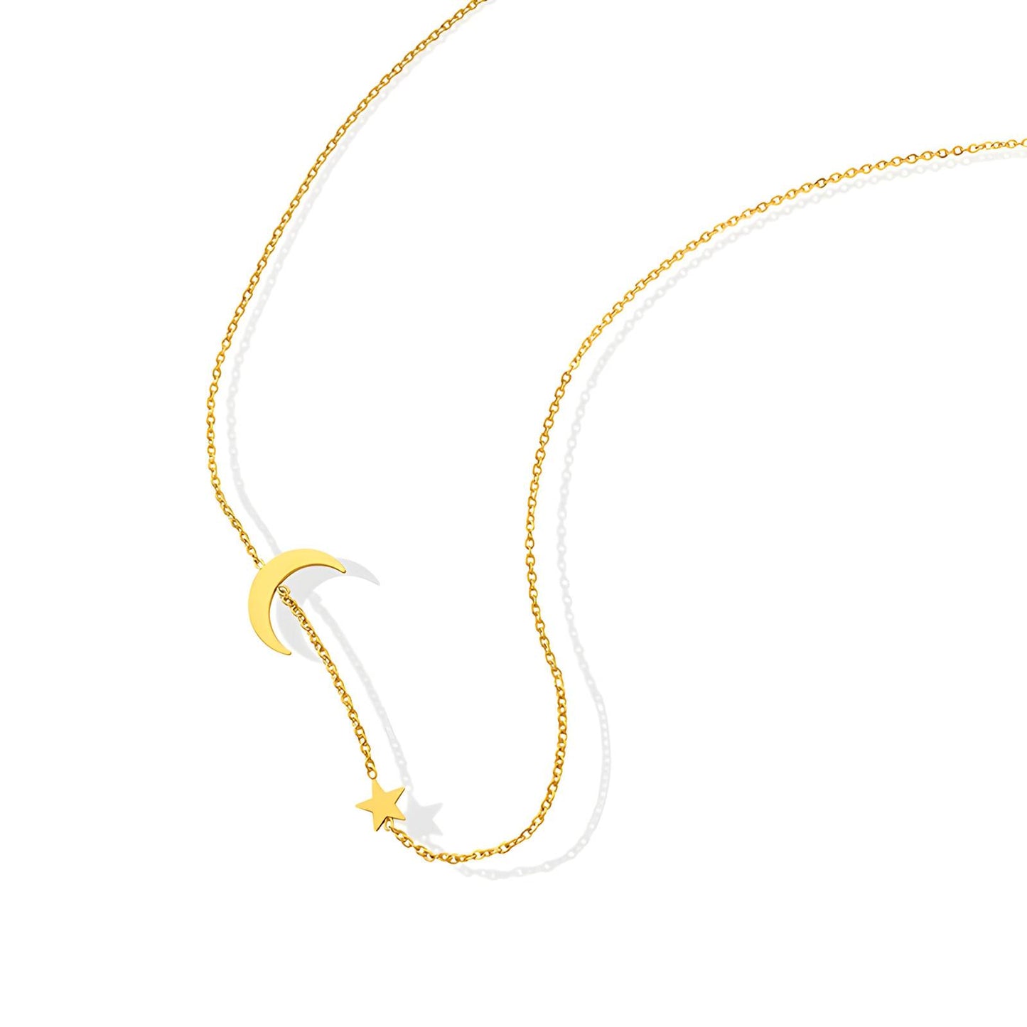 18K Gold Plated Stainless Steel, Crescent and Star necklace, Intensity