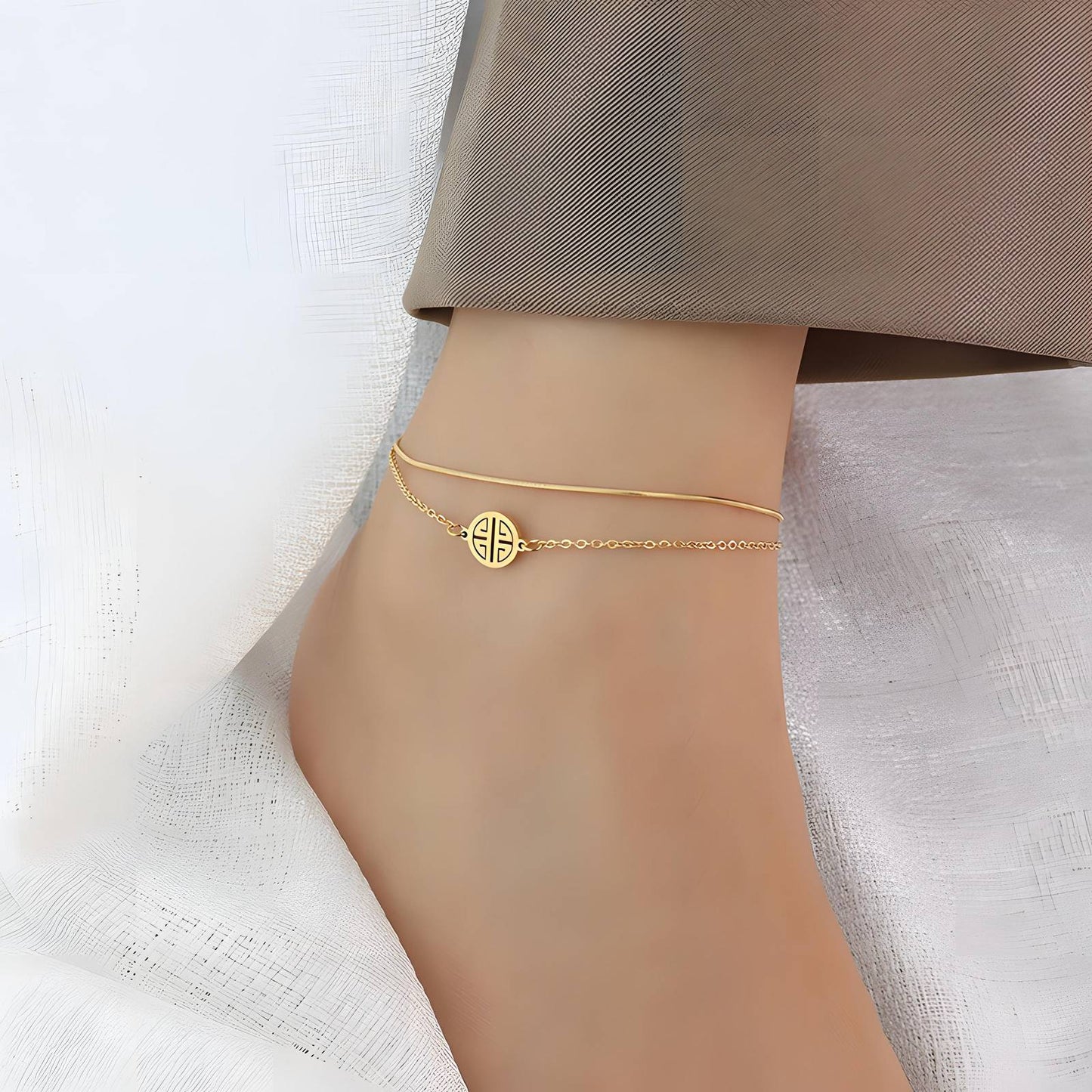 18K Gold Plated Stainless Steel, Petite anklet, Intensity