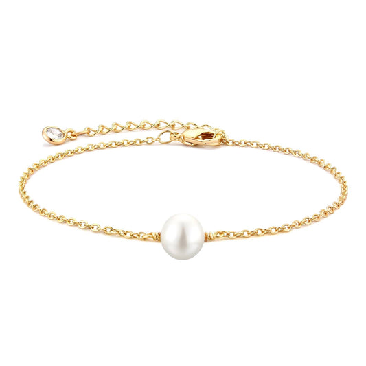 18K gold plated Stainless steel Single Pearl bracelet, Intensity